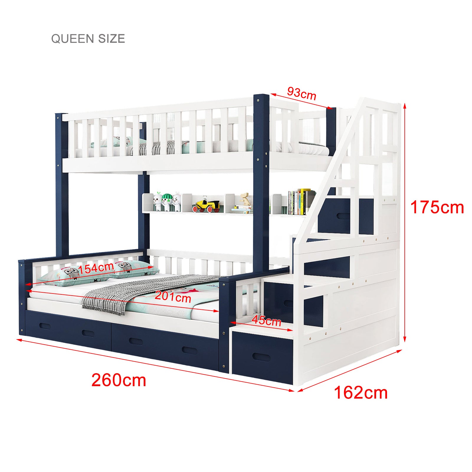 LIVARA ACSF01 Bunk Bed Frame Solid Pine Timber Safety Rails Big Storage