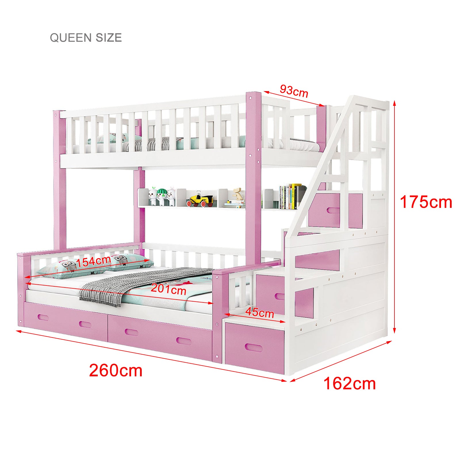 LIVARA ACSF01 Bunk Bed Frame Solid Pine Timber Safety Rails Big Storage