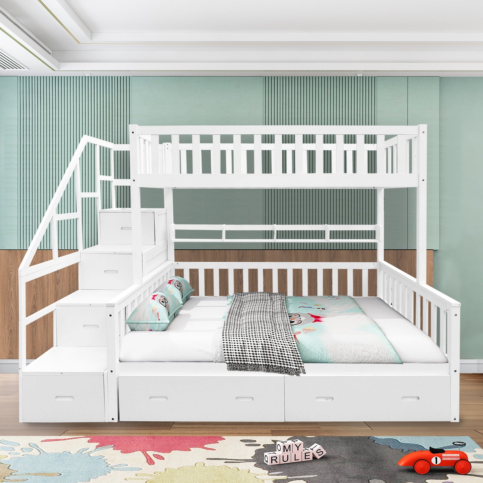 LIVARA ACSF01 Bunk Bed Frame Solid Pine Timber Safety Rails Big Storage