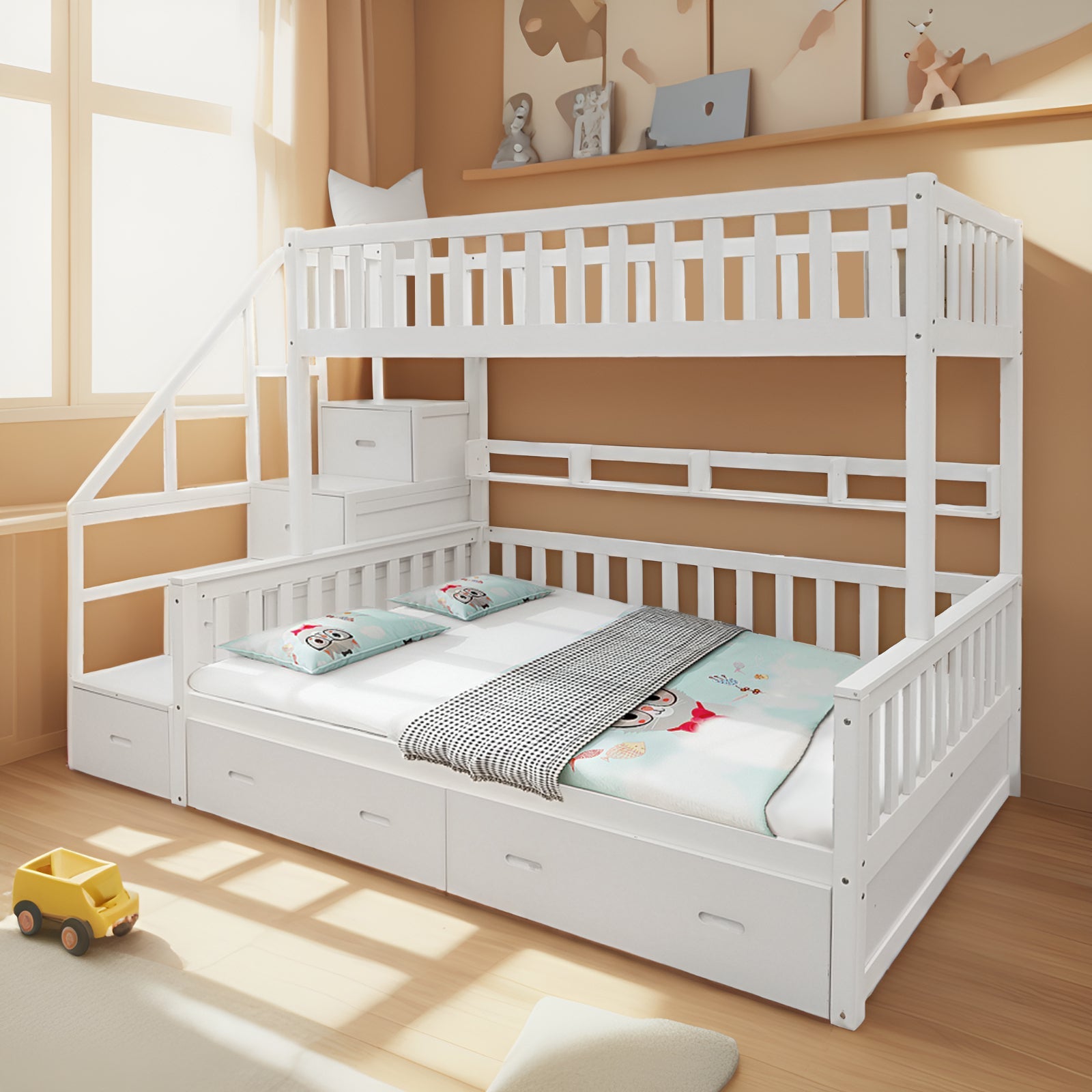 LIVARA ACSF01 Bunk Bed Frame Solid Pine Timber Safety Rails Big Storage