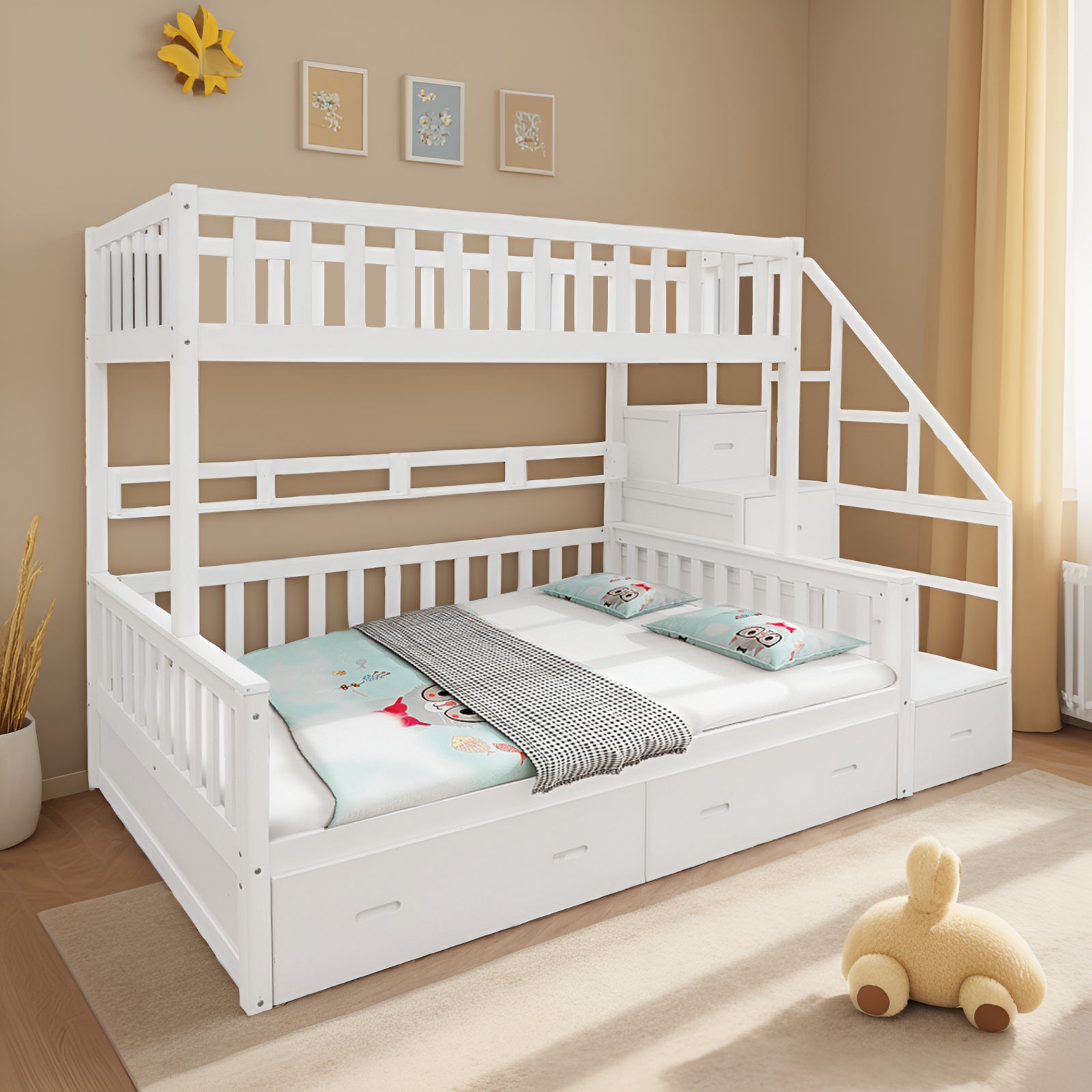 LIVARA ACSF01 Bunk Bed Frame Solid Pine Timber Safety Rails Big Storage