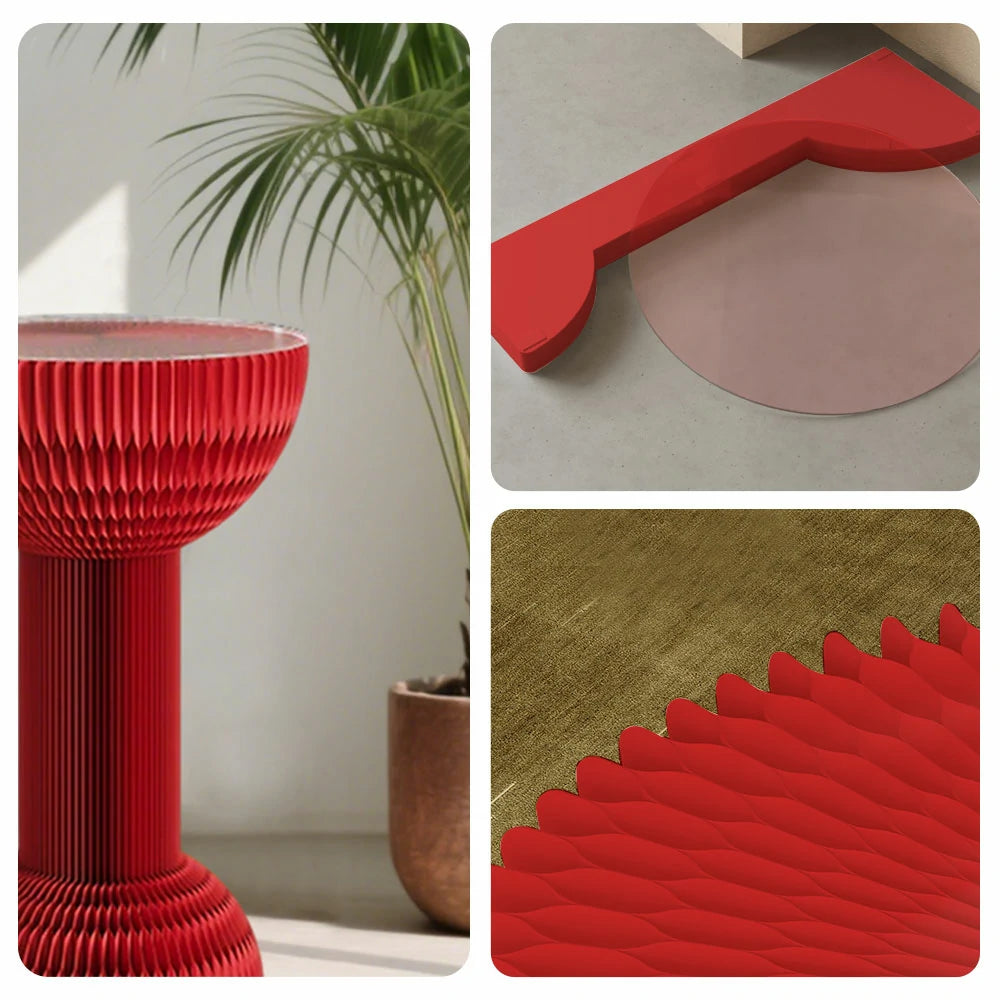 LIVARA 50/70/95cm Paper Folding Round Table Tea Table - Red