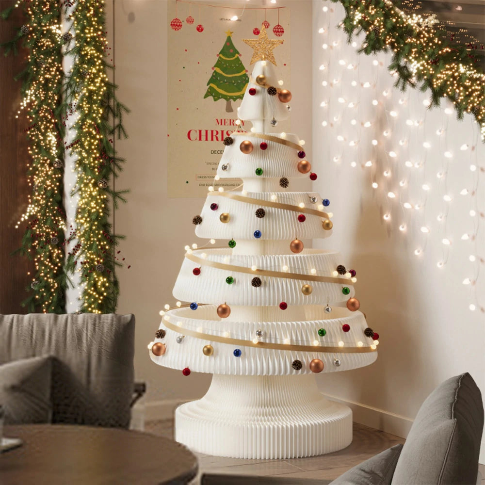 LIVARA Foldable Christmas Tree Decor 147/240cm Holiday Decoration for Home, Party & Retail Display - White