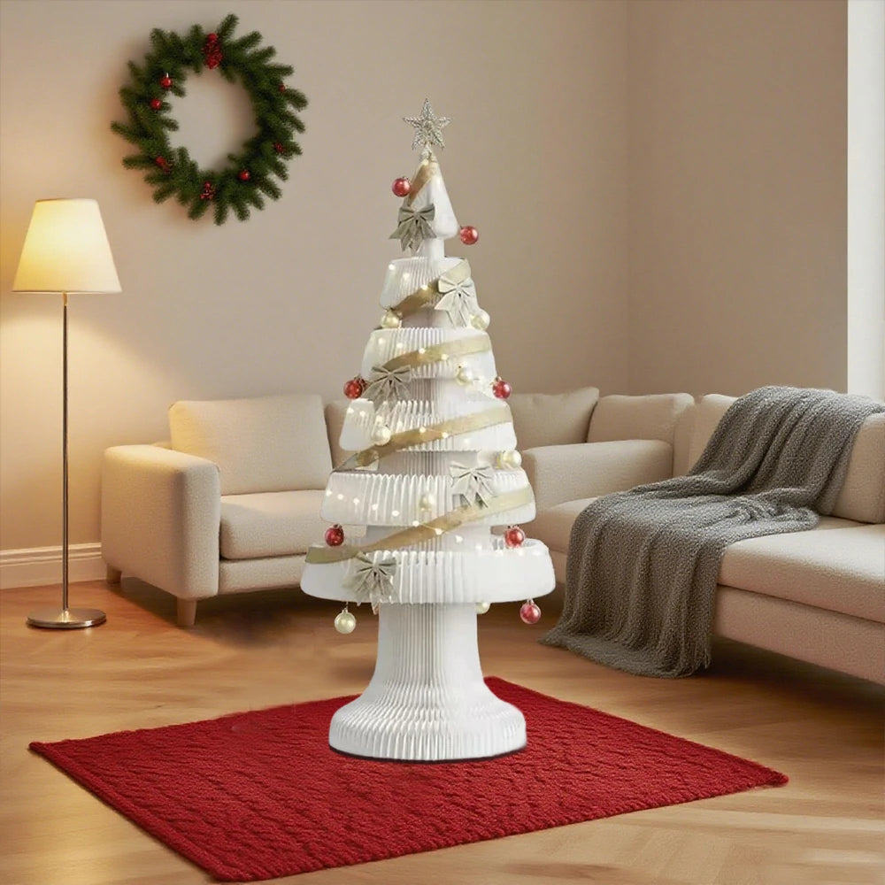 LIVARA Foldable Christmas Tree Decor 147/240cm Holiday Decoration for Home, Party & Retail Display - White
