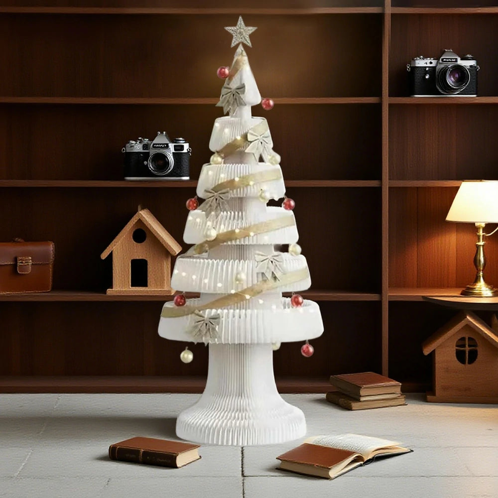 LIVARA Foldable Christmas Tree Decor 147/240cm Holiday Decoration for Home, Party & Retail Display - White