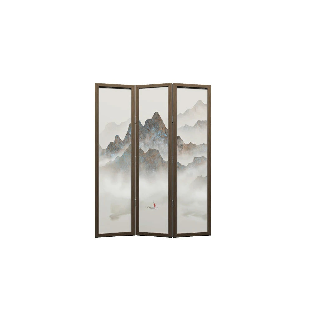 LIVARA 3-Panel Folding Landscape Painting Room Divider Solid Wood