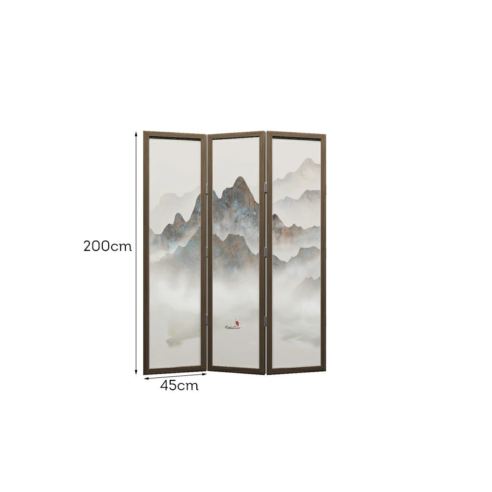 LIVARA 3-Panel Folding Landscape Painting Room Divider Solid Wood