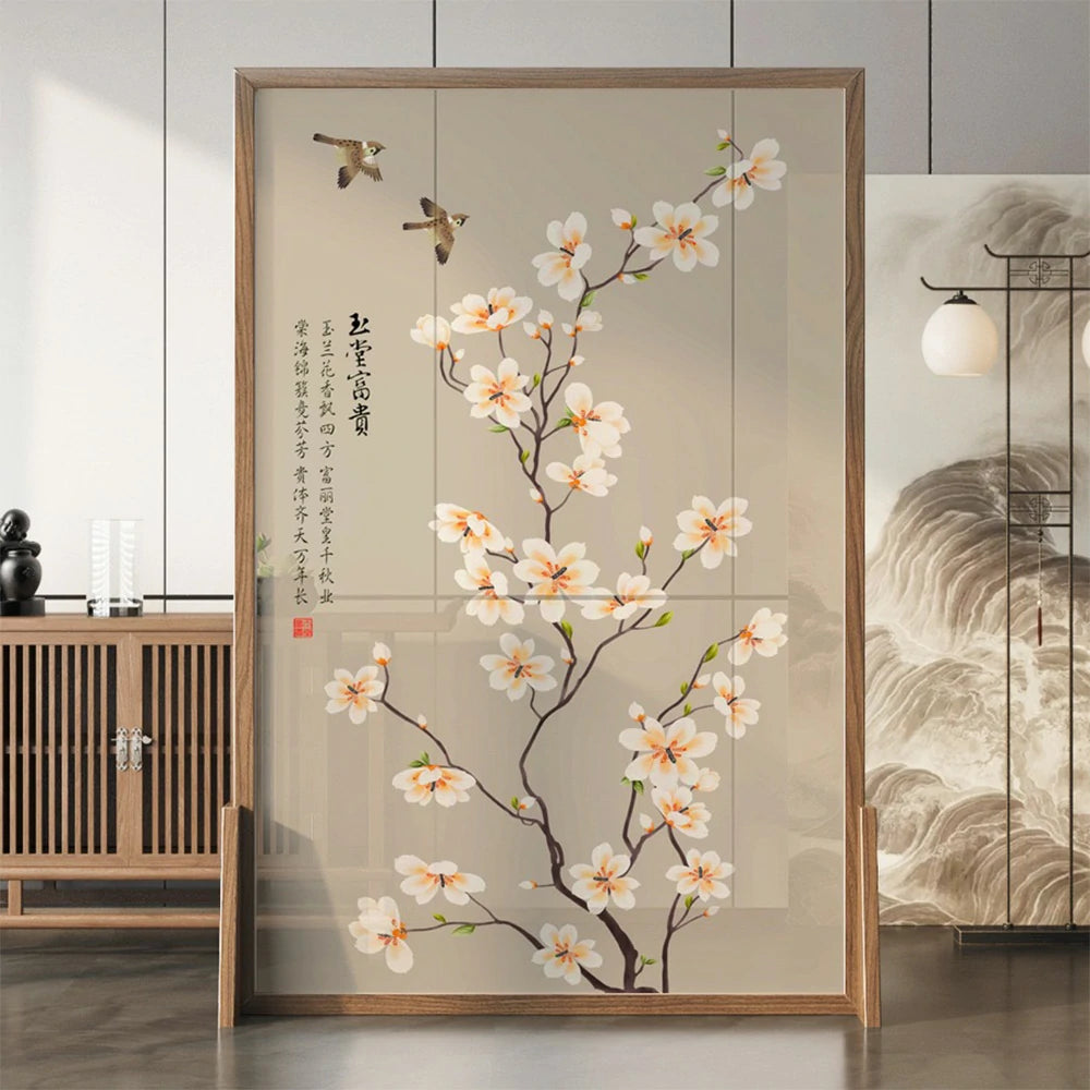LIVARA Magnolia Flower Room Divider, Solid Ash Wood & Mongolian Pine Wood,Suitable for Home Decoration