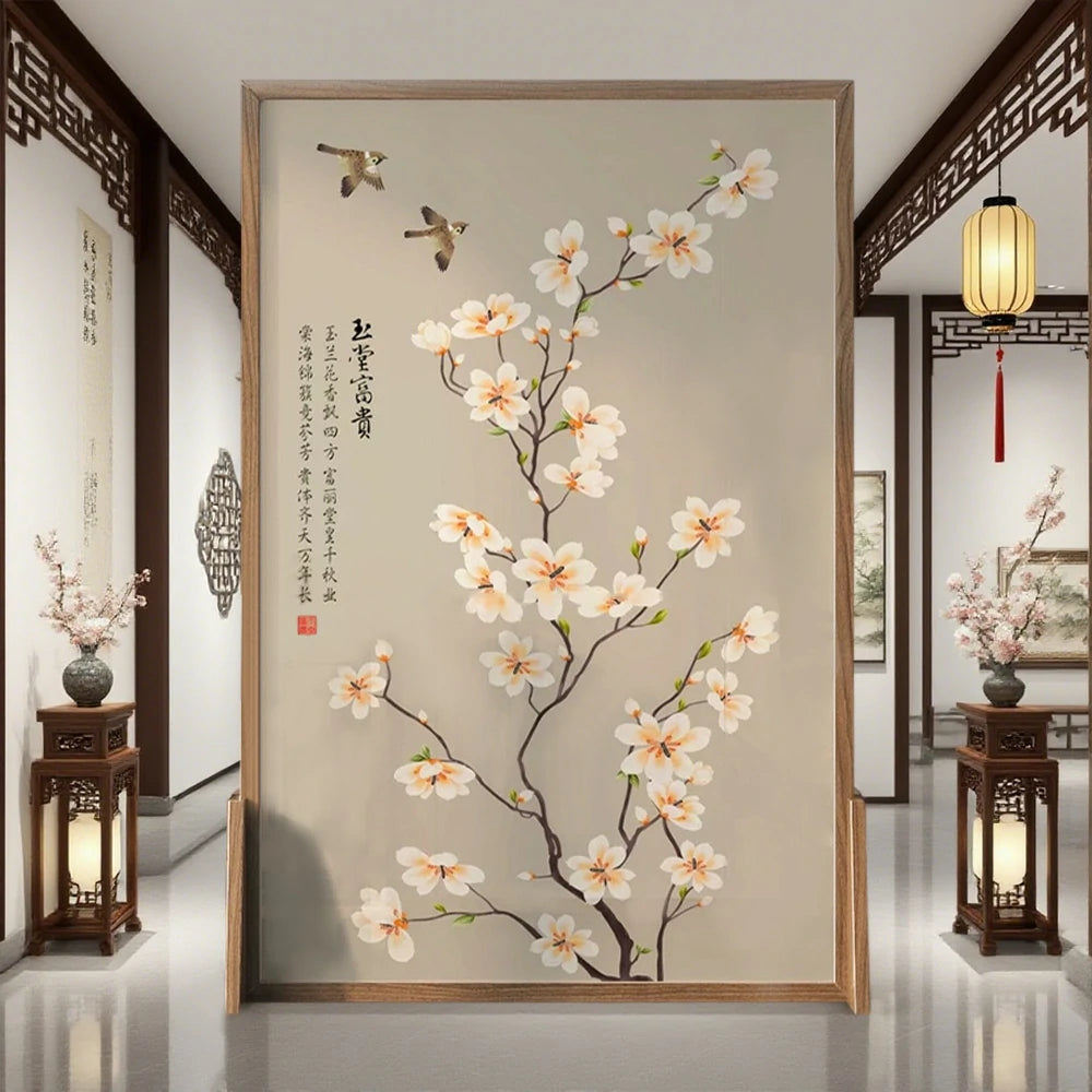 LIVARA Magnolia Flower Room Divider, Solid Ash Wood & Mongolian Pine Wood,Suitable for Home Decoration