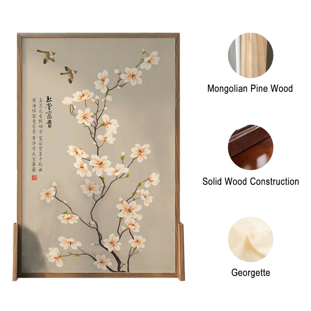 LIVARA Magnolia Flower Room Divider, Solid Ash Wood & Mongolian Pine Wood,Suitable for Home Decoration