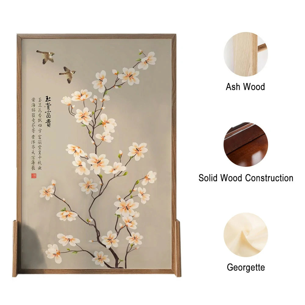 LIVARA Magnolia Flower Room Divider, Solid Ash Wood & Mongolian Pine Wood,Suitable for Home Decoration