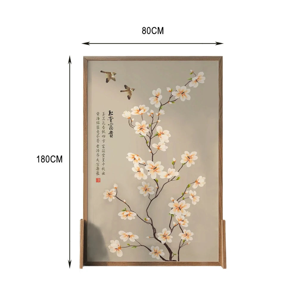 LIVARA Magnolia Flower Room Divider, Solid Ash Wood & Mongolian Pine Wood,Suitable for Home Decoration