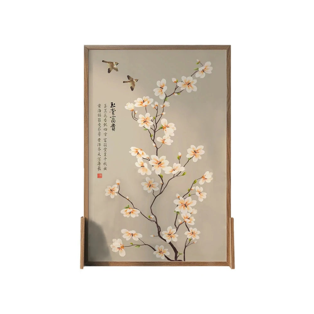 LIVARA Magnolia Flower Room Divider, Solid Ash Wood & Mongolian Pine Wood,Suitable for Home Decoration