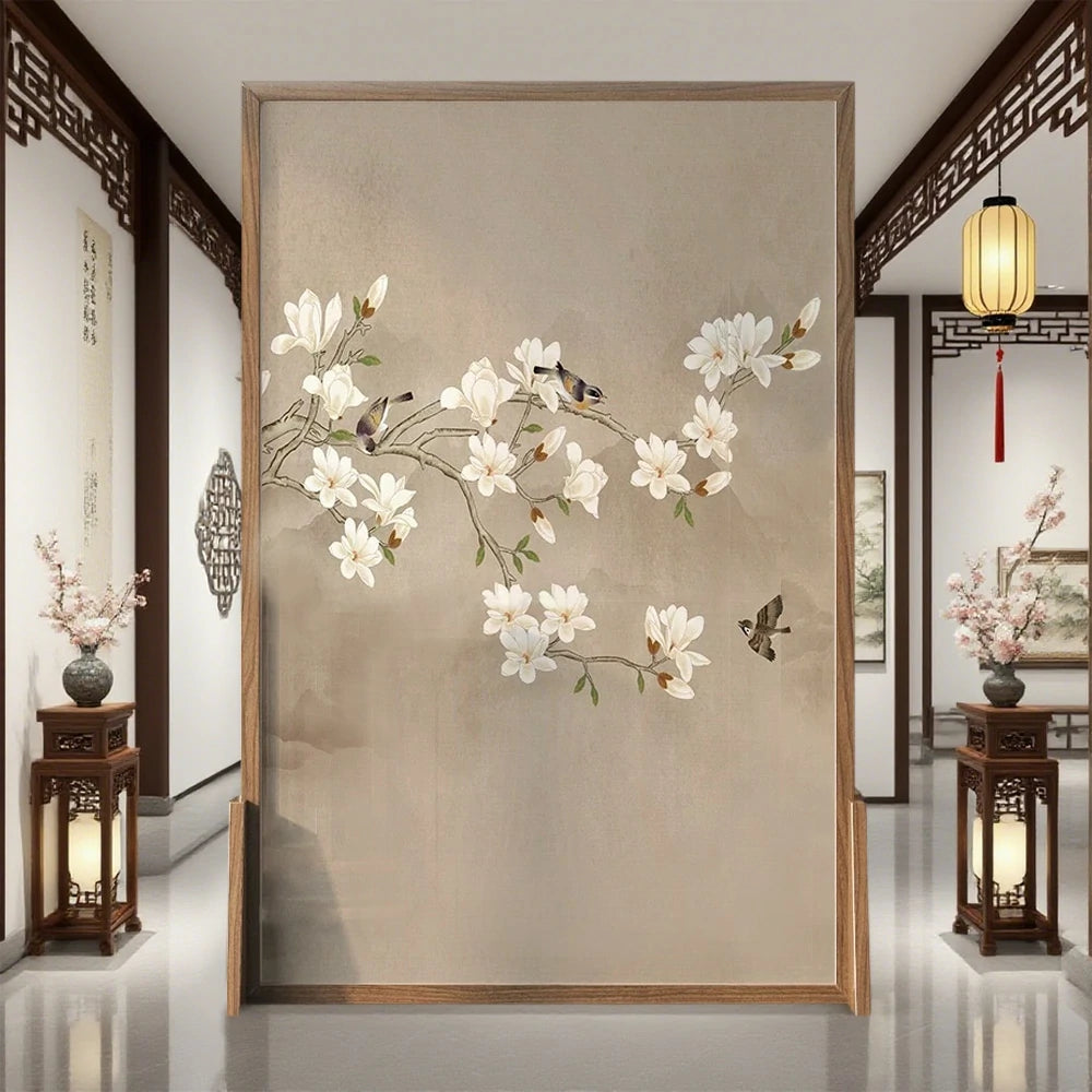 LIVARA Asian Style Solid Wood Room Divider, Ash Wood & Mongolian Pine Wood, Suitable for Home Decoration