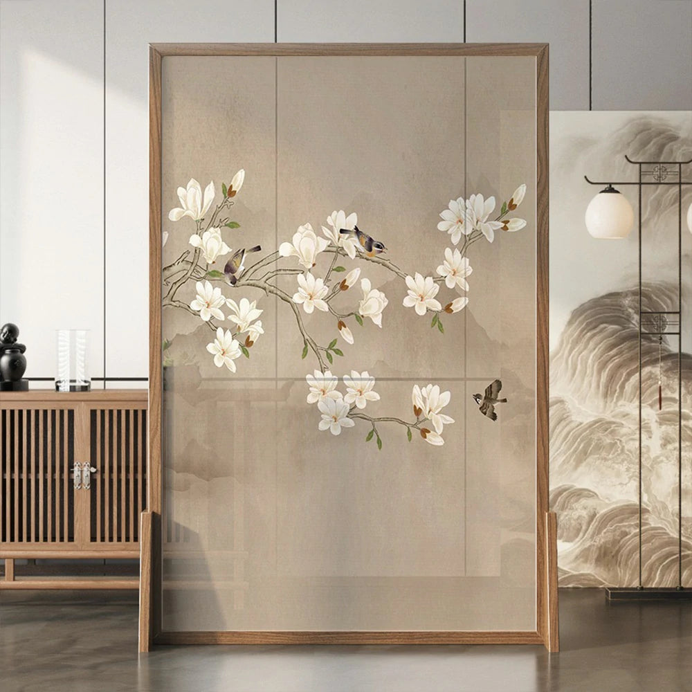 LIVARA Asian Style Solid Wood Room Divider, Ash Wood & Mongolian Pine Wood, Suitable for Home Decoration