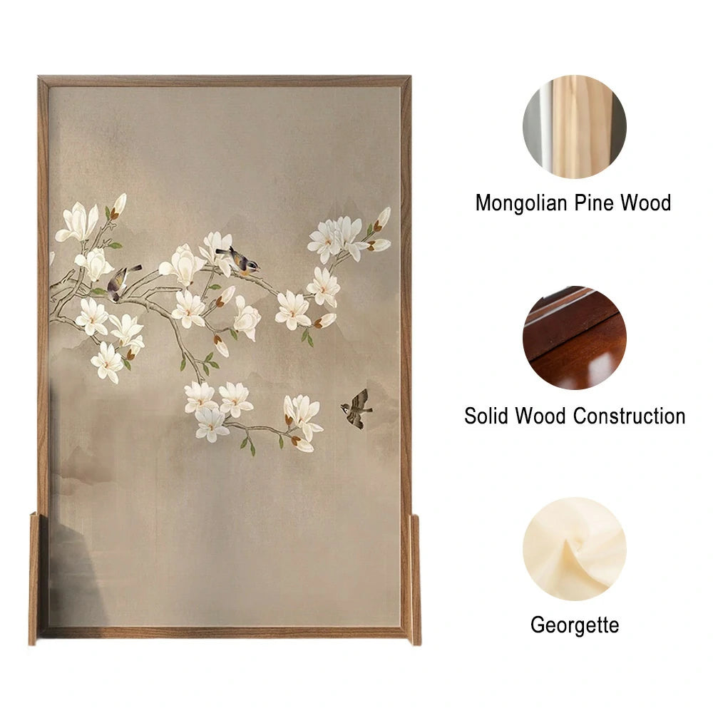 LIVARA Asian Style Solid Wood Room Divider, Ash Wood & Mongolian Pine Wood, Suitable for Home Decoration