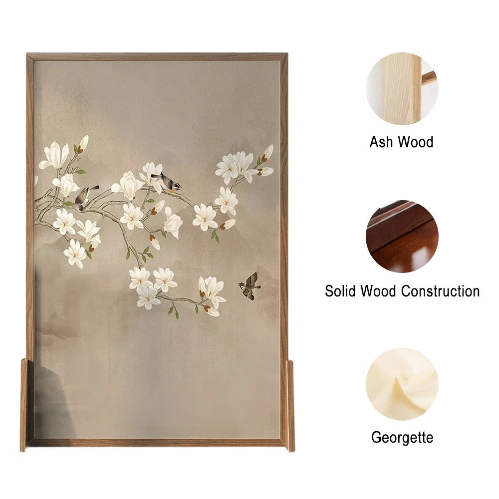 LIVARA Asian Style Solid Wood Room Divider, Ash Wood & Mongolian Pine Wood, Suitable for Home Decoration