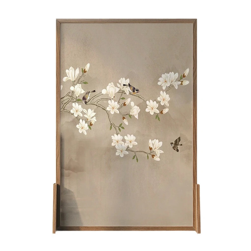 LIVARA Asian Style Solid Wood Room Divider, Ash Wood & Mongolian Pine Wood, Suitable for Home Decoration