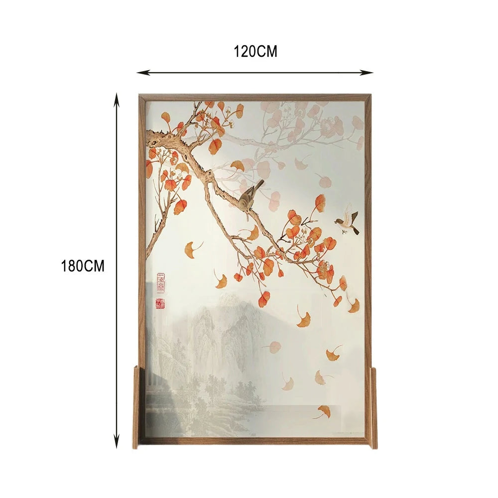 LIVARA Autumn Leaves Room Divider, Asian Style with Ash Wood & Mongolian Pine Wood, Suitable for Home Decoration