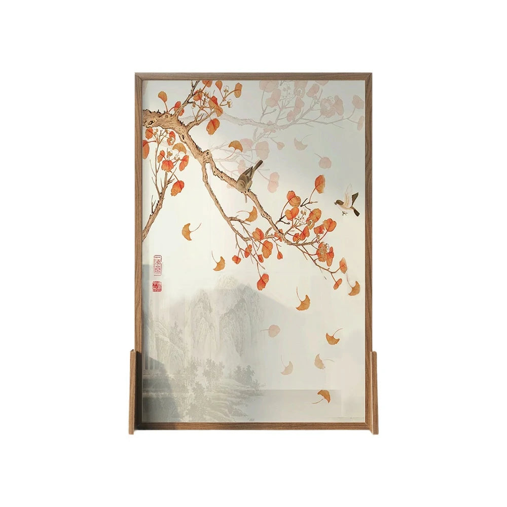 LIVARA Autumn Leaves Room Divider, Asian Style with Ash Wood & Mongolian Pine Wood, Suitable for Home Decoration