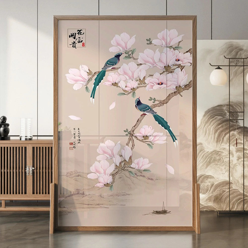 LIVARA Asian Style Room Divider, Solid Ash Wood & Mongolian Pine Wood, Elegant Design for Home and Office Decoration