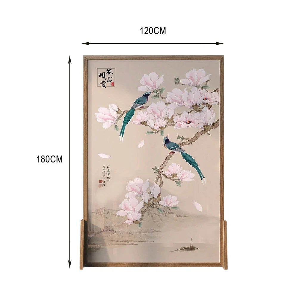 LIVARA Asian Style Room Divider, Solid Ash Wood & Mongolian Pine Wood, Elegant Design for Home and Office Decoration