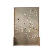 LIVARA Asian Style Solid Wood Room Divider, Plum Blossom & Bird Design,Ash Wood & Mongolian Pine Frame, Elegant Home Decor