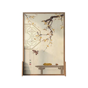 LIVARA Oriental Style Solid Wood Room Divider, Plum Blossom & Bird Design, Ash & Mongolian Pine Frame