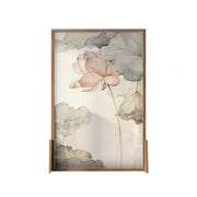 LIVARA Asian Style Solid Wood Room Divider, Lotus Flower Design, No Cutout, Ash Wood & Mongolian Pine Wood