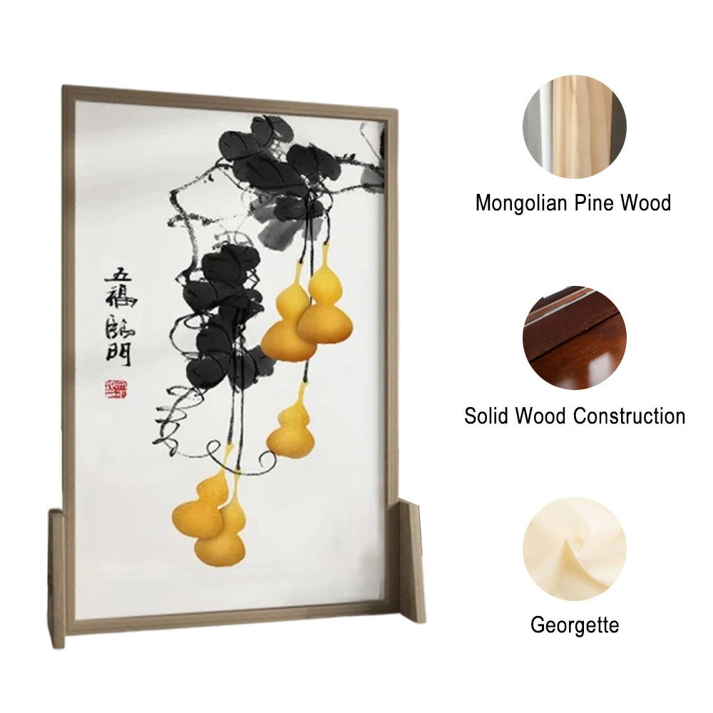 LIVARA Calabash Pattern Screen Made Of Solid Wood White Wax Wood And Mongolian Pine With An Eastern Style Home Decoration