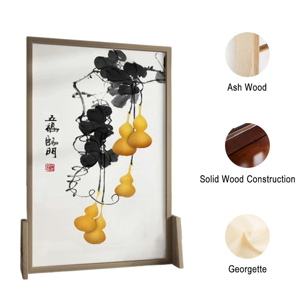 LIVARA Calabash Pattern Screen Made Of Solid Wood White Wax Wood And Mongolian Pine With An Eastern Style Home Decoration