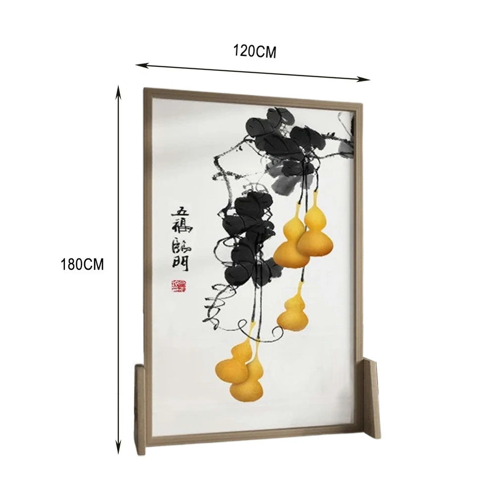 LIVARA Calabash Pattern Screen Made Of Solid Wood White Wax Wood And Mongolian Pine With An Eastern Style Home Decoration