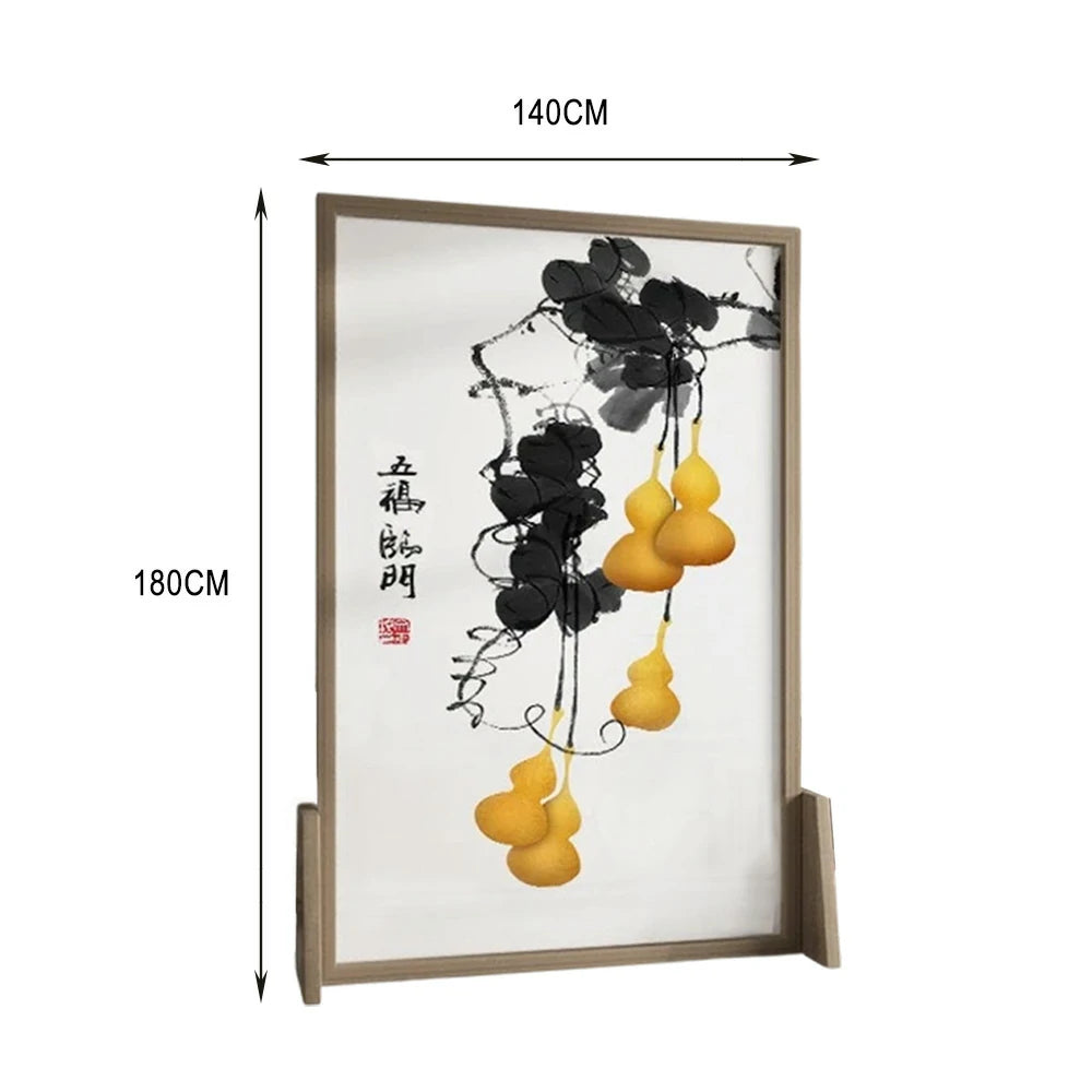 LIVARA Calabash Pattern Screen Made Of Solid Wood White Wax Wood And Mongolian Pine With An Eastern Style Home Decoration