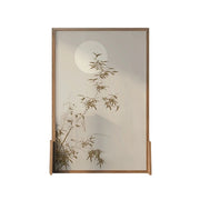 LIVARA Asian Style Solid Wood Privacy Screen, Moonlit Bamboo Shadow Design, No Cutout, Ash & Mongolian Pine Frame
