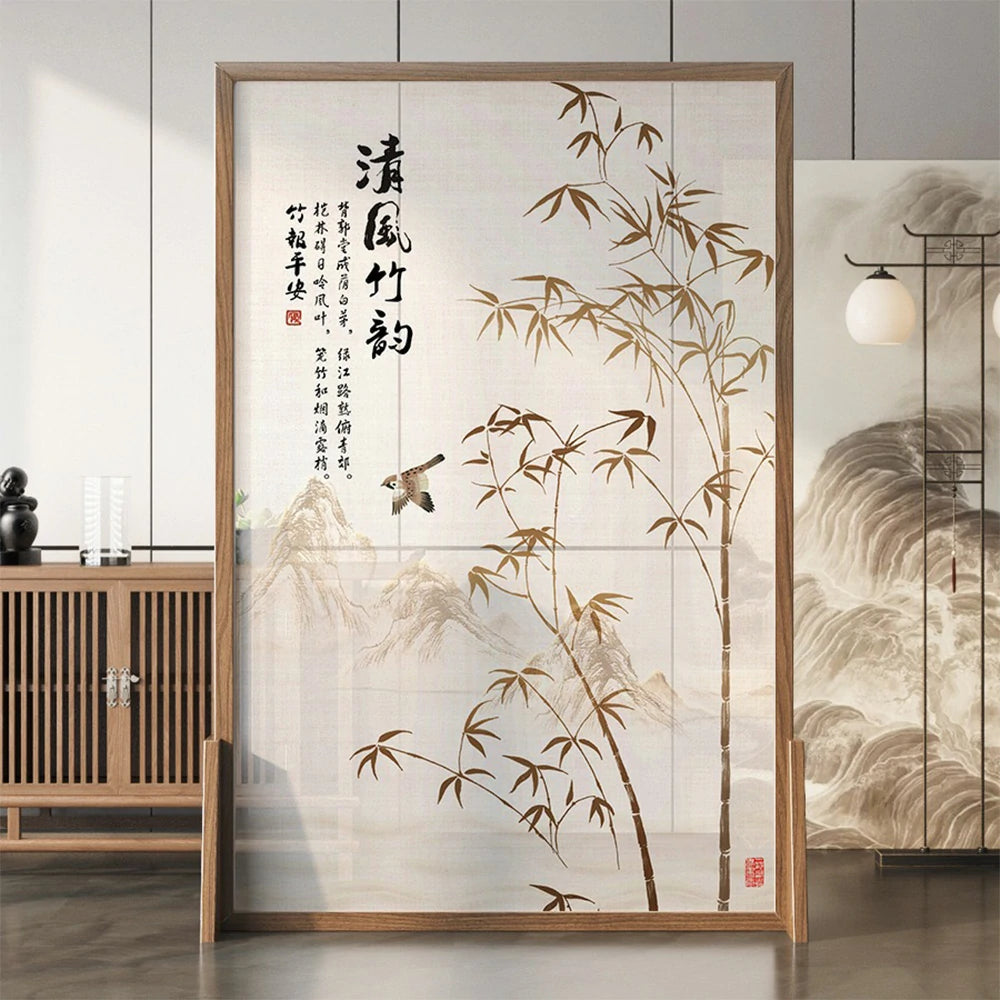 LIVARA Bamboo Patterned Screen Partitions Made Of Solid Wood White Wax Wood And Mongolian Pine With An Eastern Style Home Decoration