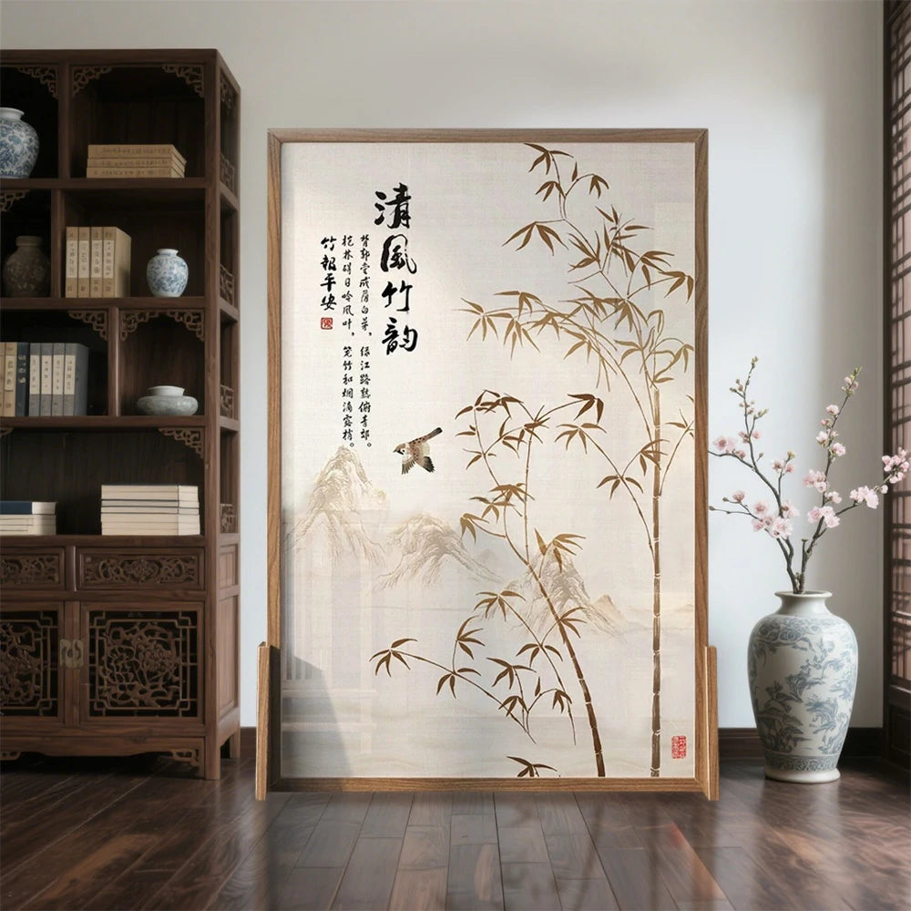 LIVARA Bamboo Patterned Screen Partitions Made Of Solid Wood White Wax Wood And Mongolian Pine With An Eastern Style Home Decoration