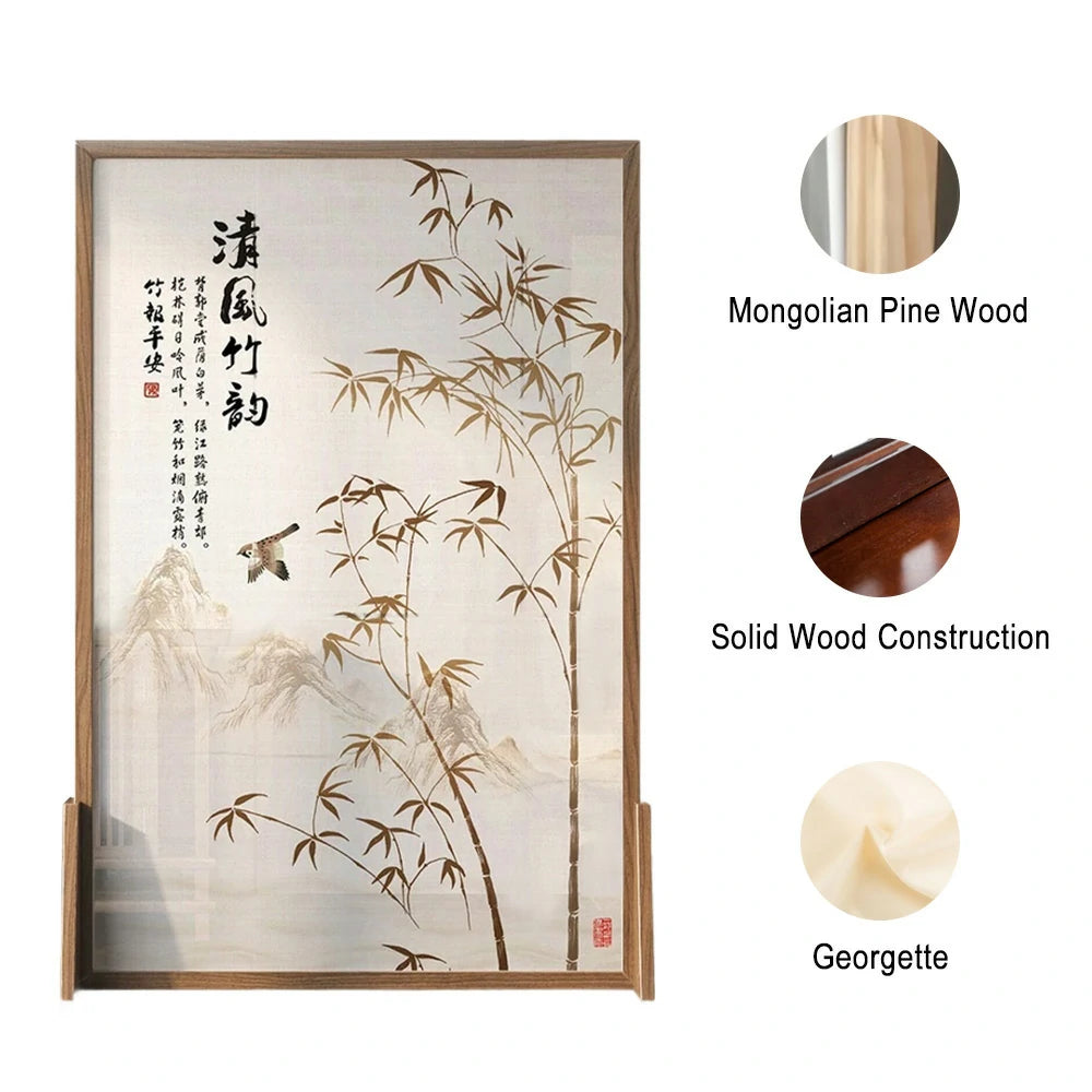LIVARA Bamboo Patterned Screen Partitions Made Of Solid Wood White Wax Wood And Mongolian Pine With An Eastern Style Home Decoration