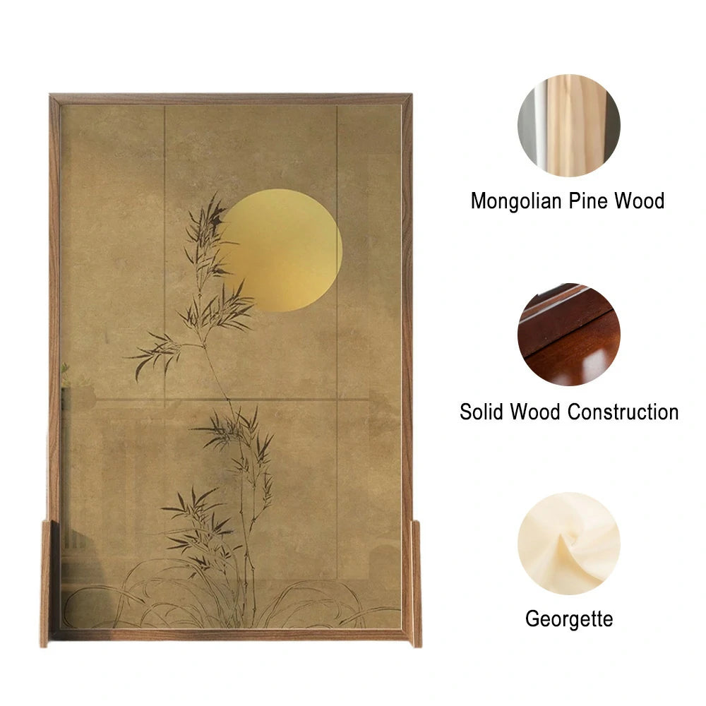 LIVARA Withered Leaf Pattern Screen Made Of Solid Wood White Wax Wood And Mongolian Pine Featuring Eastern Style Home Decor