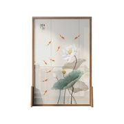 LIVARA Oriental Style Solid Wood Room Divider, Lotus & Carp Design, Ash Wood & Mongolian Pine Frame