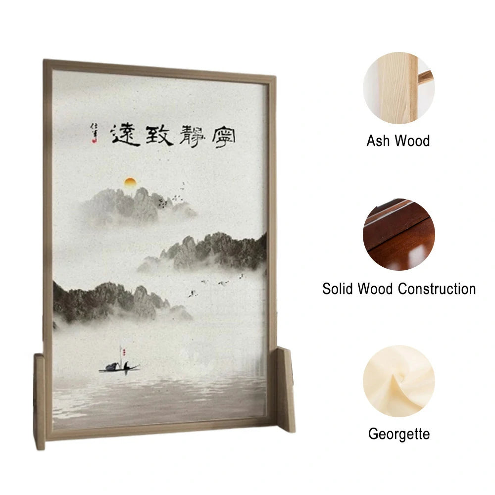 LIVARA Ink landscape Pattern Screen Made Of Solid Wood White Wax Wood And Mongolian Pine With An Eastern Style Home Decoration