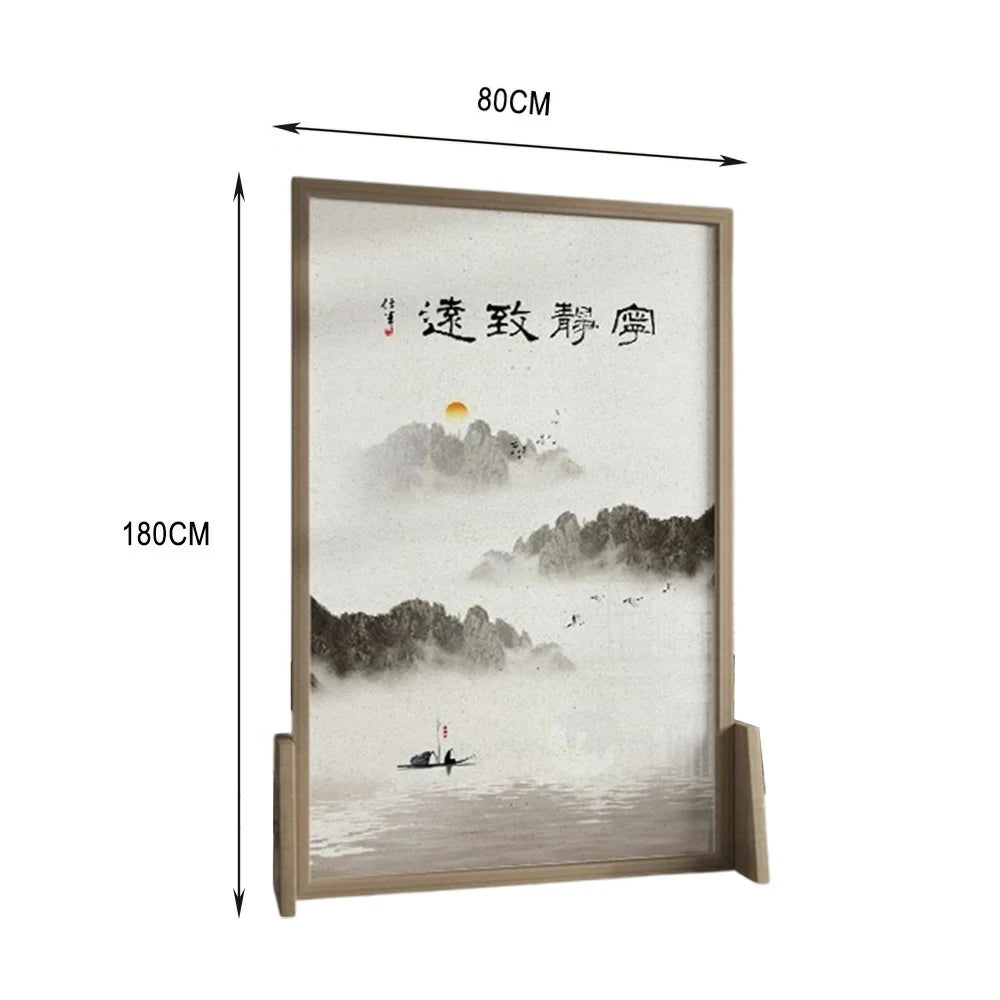 LIVARA Ink landscape Pattern Screen Made Of Solid Wood White Wax Wood And Mongolian Pine With An Eastern Style Home Decoration