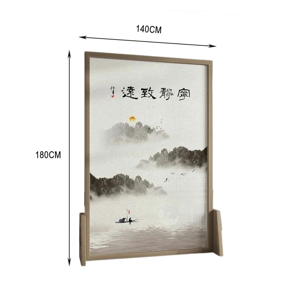 LIVARA Ink landscape Pattern Screen Made Of Solid Wood White Wax Wood And Mongolian Pine With An Eastern Style Home Decoration