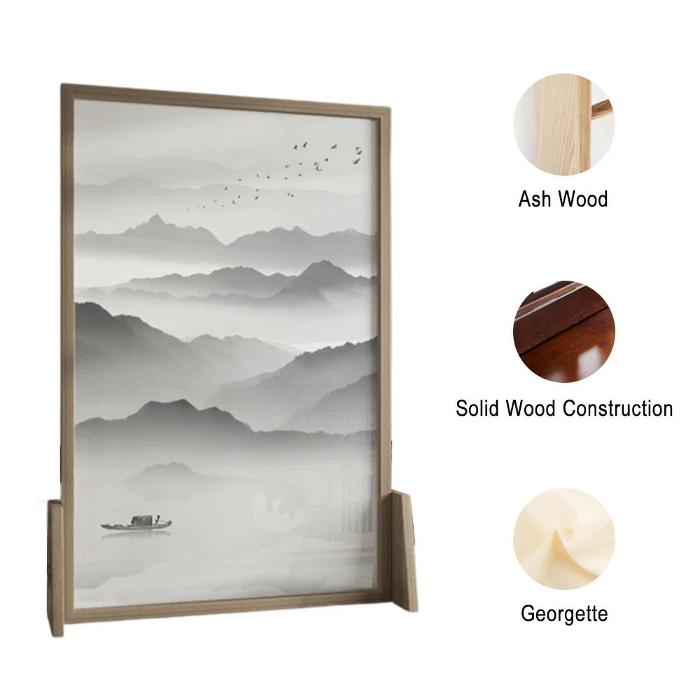 LIVARA landscape Pattern Screen Made Of Solid Wood White Wax Wood And Mongolian Pine With An Eastern Style Home Decoration
