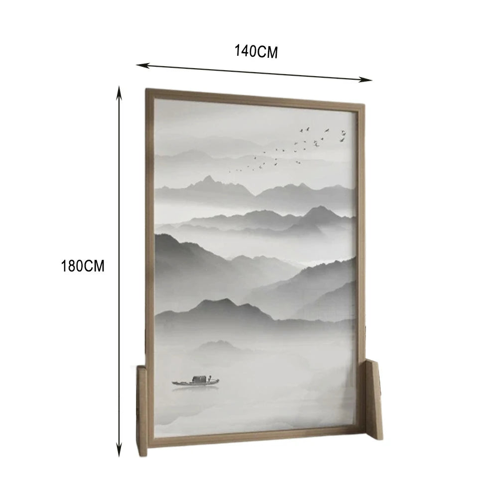 LIVARA landscape Pattern Screen Made Of Solid Wood White Wax Wood And Mongolian Pine With An Eastern Style Home Decoration