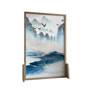 LIVARA Blue landscape Pattern Screen Made Of Solid Wood White Wax Wood And Mongolian Pine With An Eastern Style Home Decoration