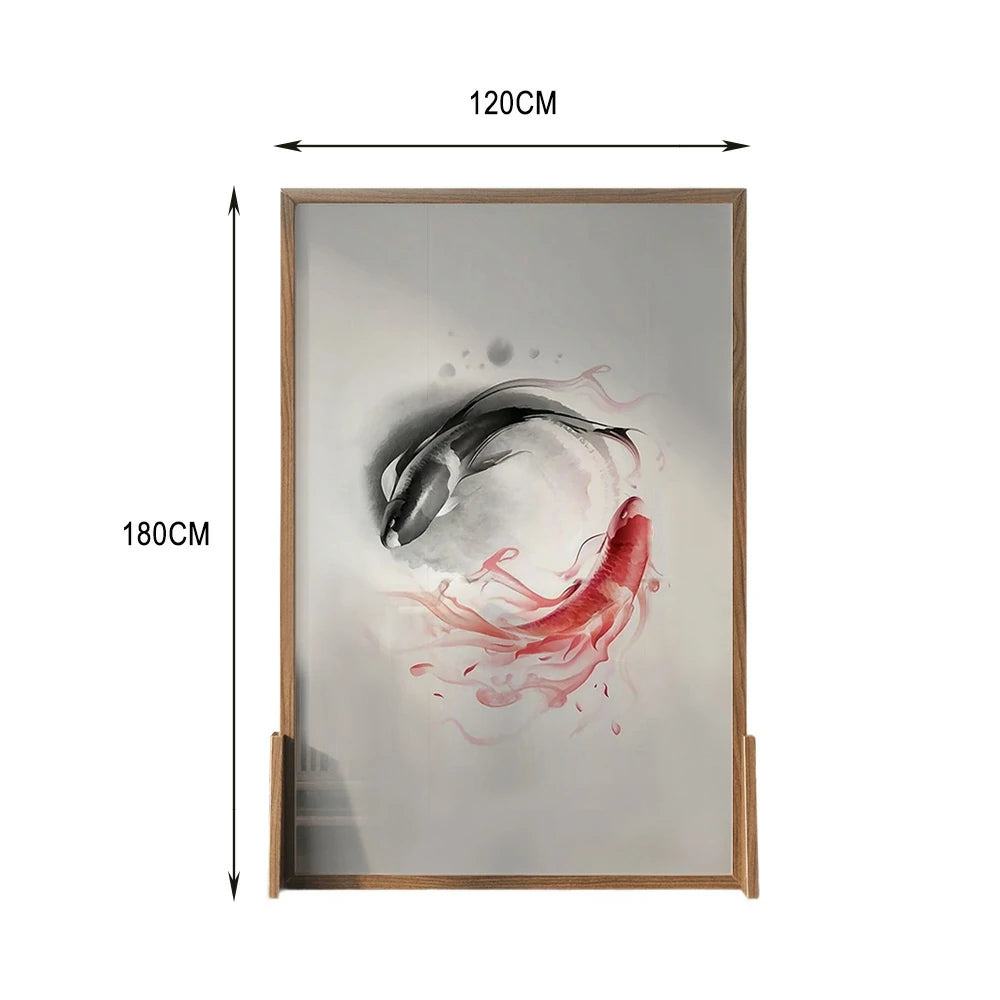 LIVARA Large Carp Pattern Screen Made Of Solid Wood White Wax Wood And Mongolian Pine With An Eastern Style Home Decoration