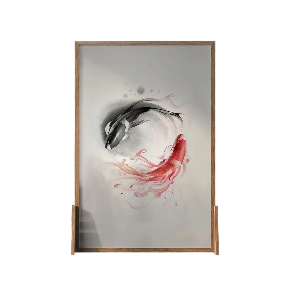 LIVARA Large Carp Pattern Screen Made Of Solid Wood White Wax Wood And Mongolian Pine With An Eastern Style Home Decoration