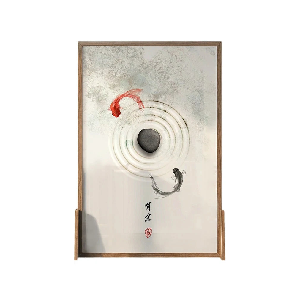 LIVARA Little Carp Pattern Screen Made Of Solid Wood White Wax Wood And Mongolian Pine With An Eastern Style Home Decoration