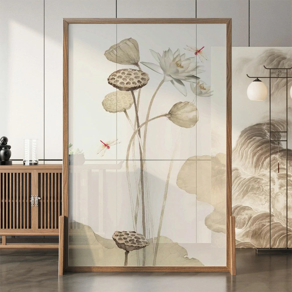 LIVARA lotus leaf Pattern Screen Made Of Solid Wood White Wax Wood And Mongolian Pine With An Eastern Style Home Decoration