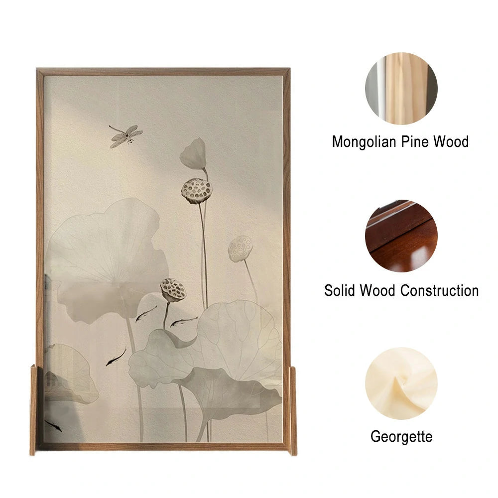 LIVARA Wash lotus leaf Pattern Screen Made Of Solid Wood White Wax Wood And Mongolian Pine With An Eastern Style Home Decoration